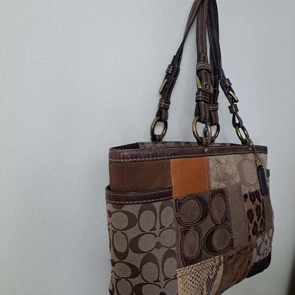 Coach Vintage Patchwork Tote Bag Brown Earth Tones - Picture 7 of 15